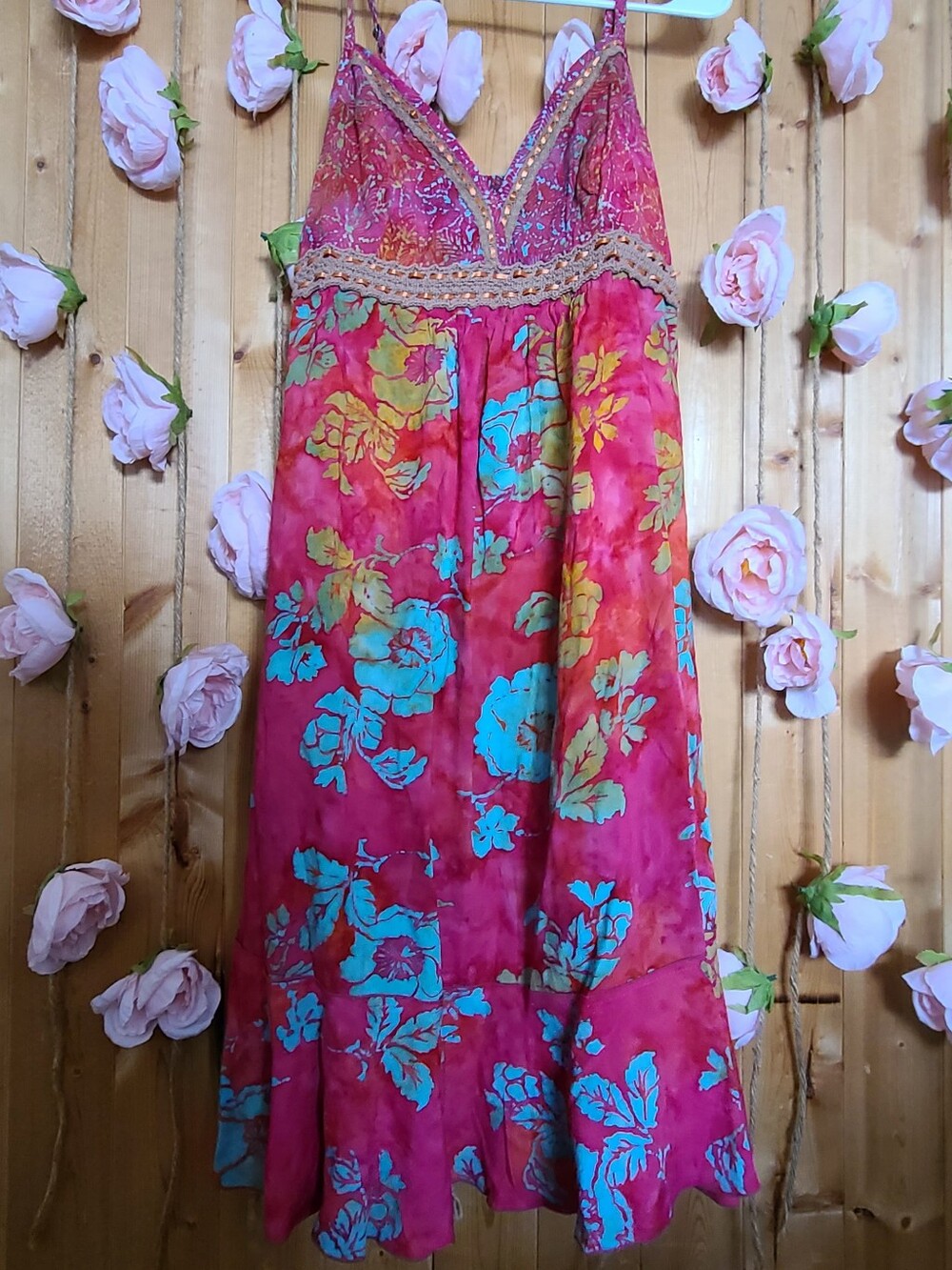 Spaghetti Strap Floral Maxi Dress in Fuchsia